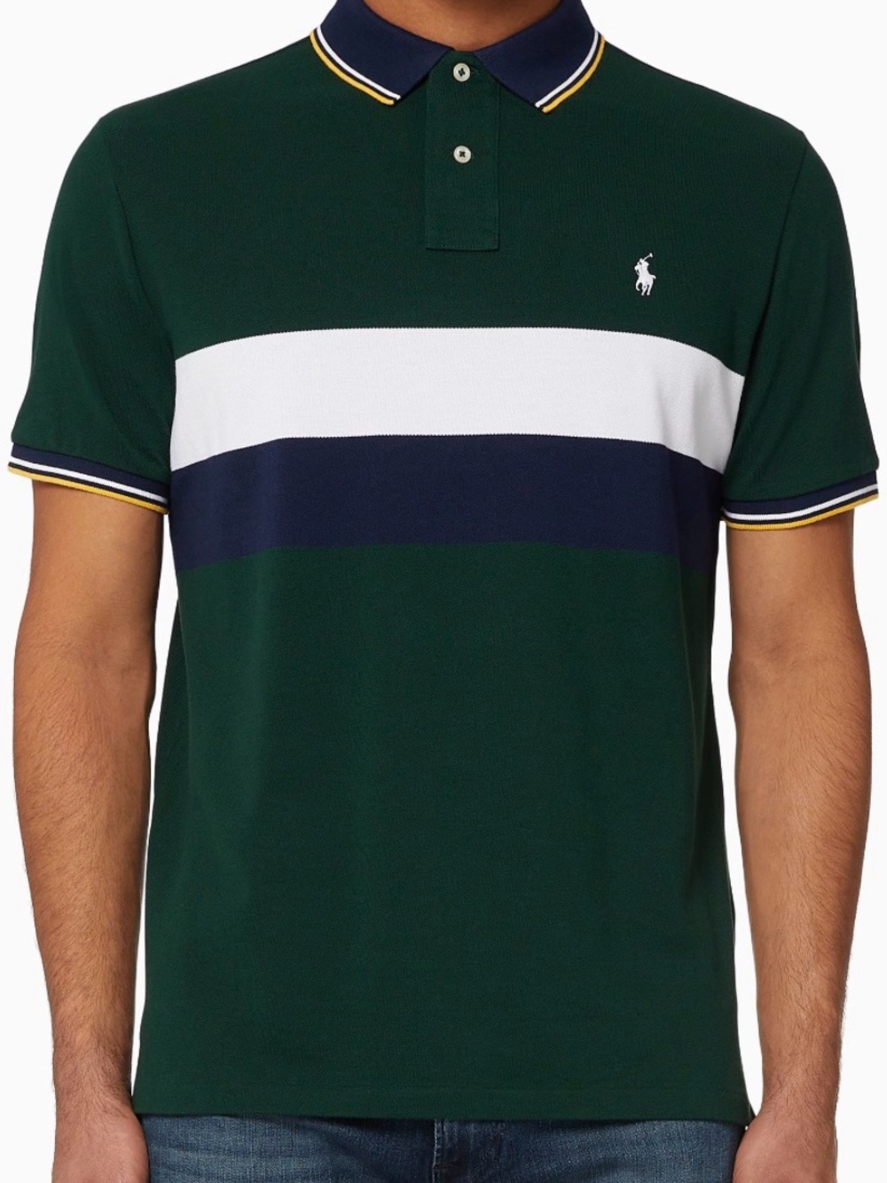 Polo Ralph Lauren Mens Rugby Striped Cotton Polo Shirt Green Navy Large